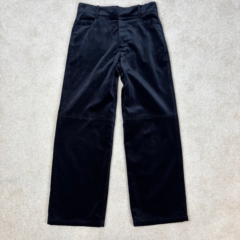 Zara Black Velvet Wide Leg Pants Mens Medium 100% Cotton 5-Pocket Trousers